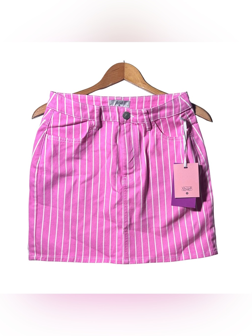 Victor Glemaud For Target Denim Miniskirt Pink White Stripe Sz 4 NWT Jean Skirt